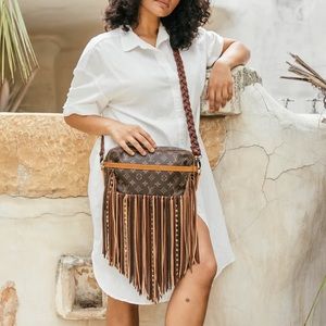 Louis Vuitton Boho Vintage Western Upcycled Fringe Crossbody Bag. Authentic.